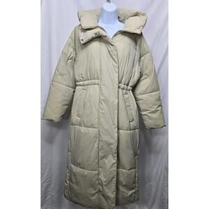 A New Day Cream Women’s Hooded Duvet Long Puffer Jacket Size Small NEW with Tags